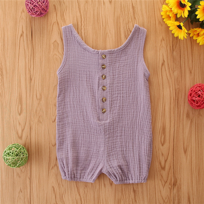 Baby Rompers Sleeveless Solid Color Cotton