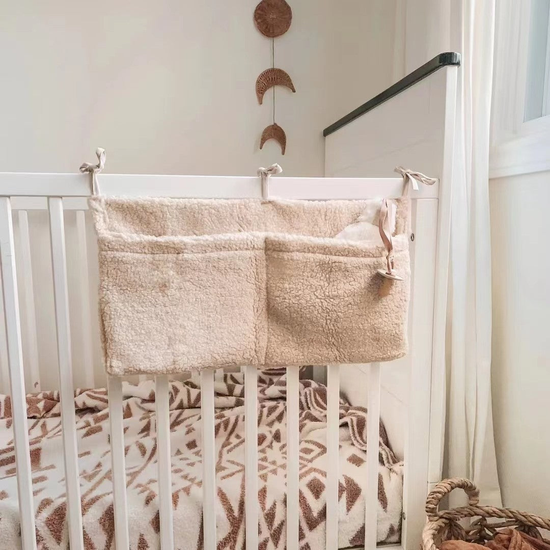 Baby Crib Side Teddy Plush Double Pocket Storage Bag