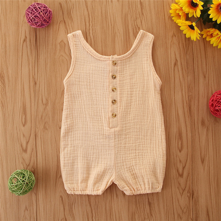 Baby Rompers Sleeveless Solid Color Cotton