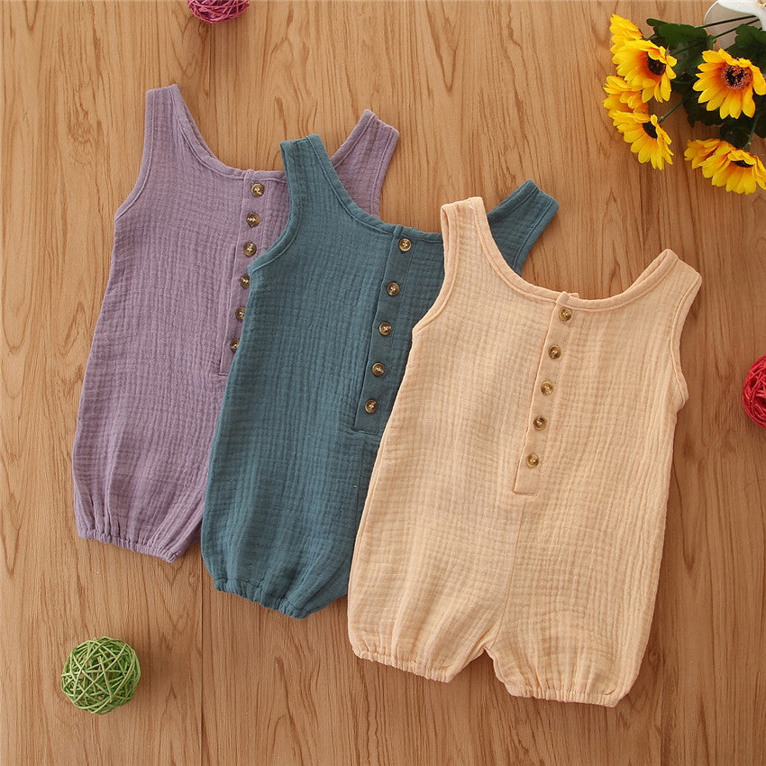 Baby Rompers Sleeveless Solid Color Cotton