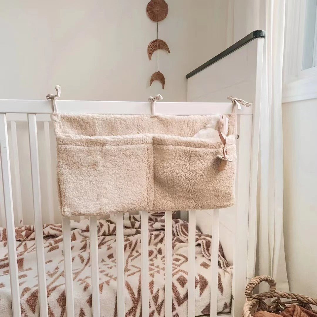 Baby Crib Side Teddy Plush Double Pocket Storage Bag - Bright Cubb