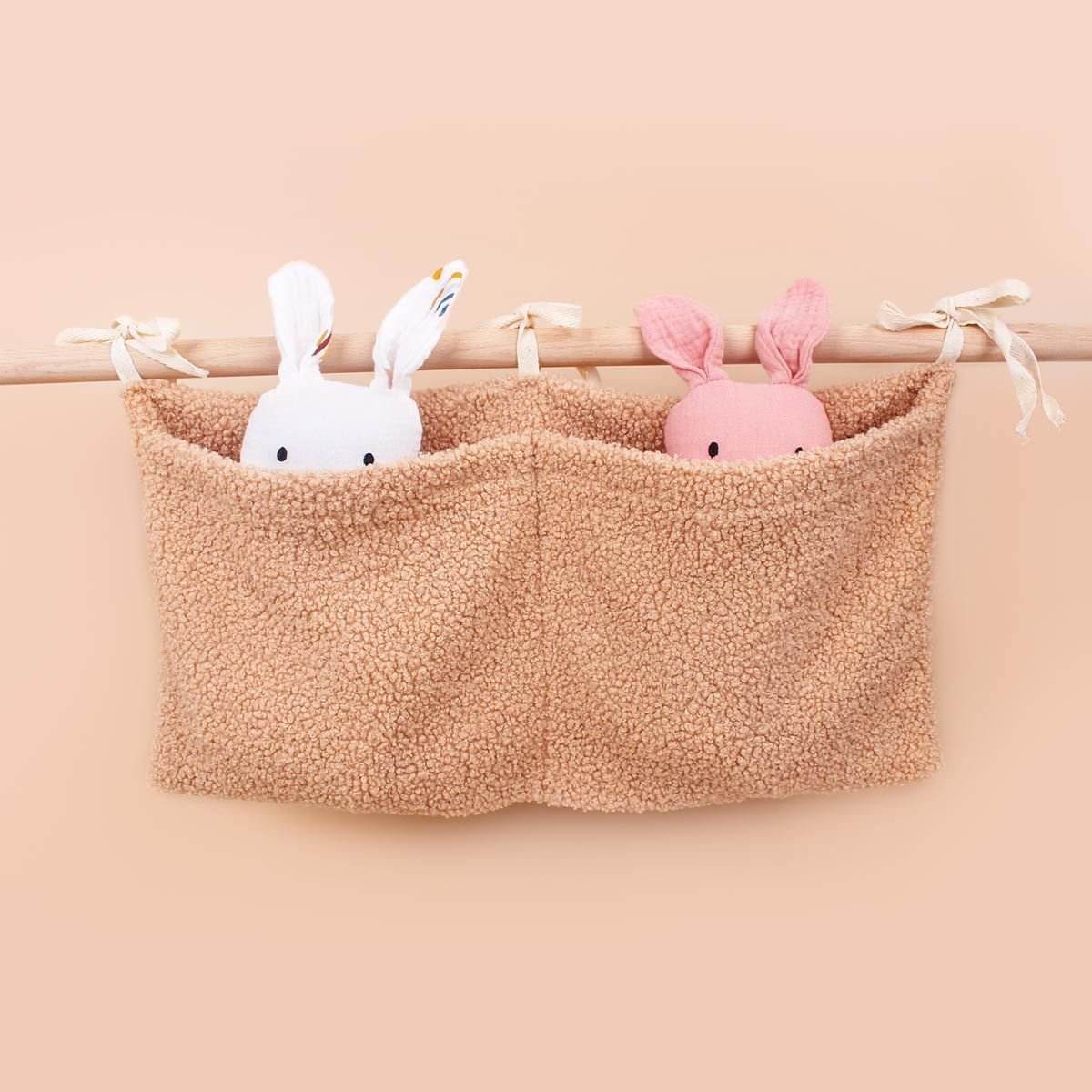 Baby Crib Side Teddy Plush Double Pocket Storage Bag - Bright Cubb
