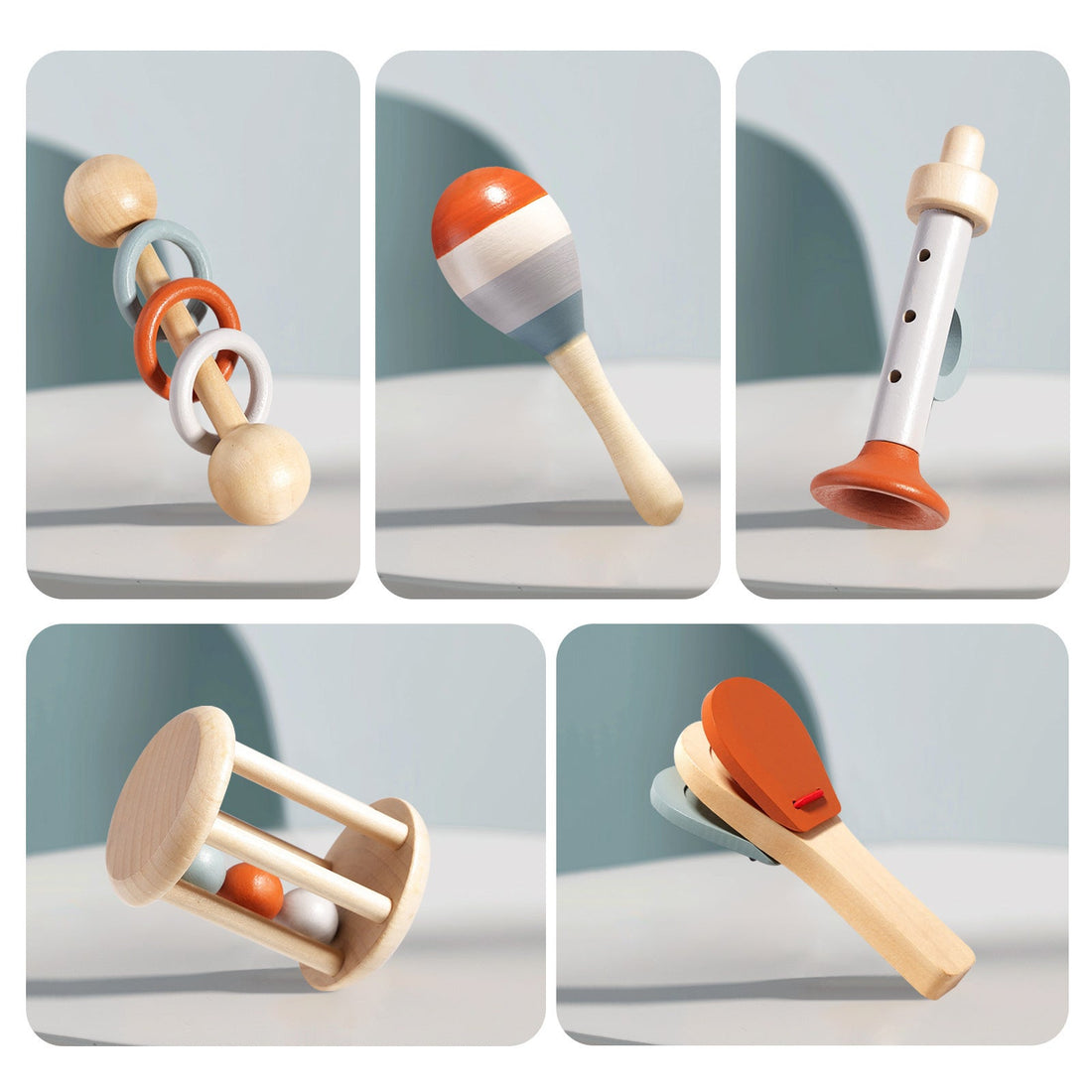 Baby Rattle Early Education Wooden Toys - Bright Cubb
