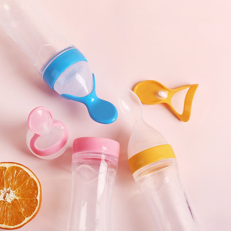 Baby Rice Paste Spoon Feeding Bottle Silicone - Bright Cubb
