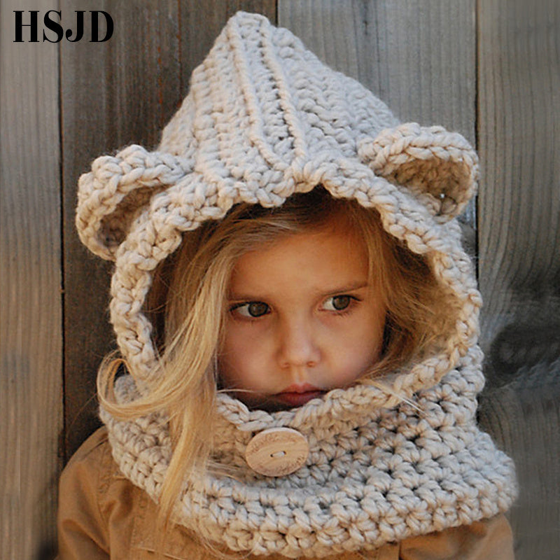 Girls Hats Handmade Kids Winter Hats Wrap Bear