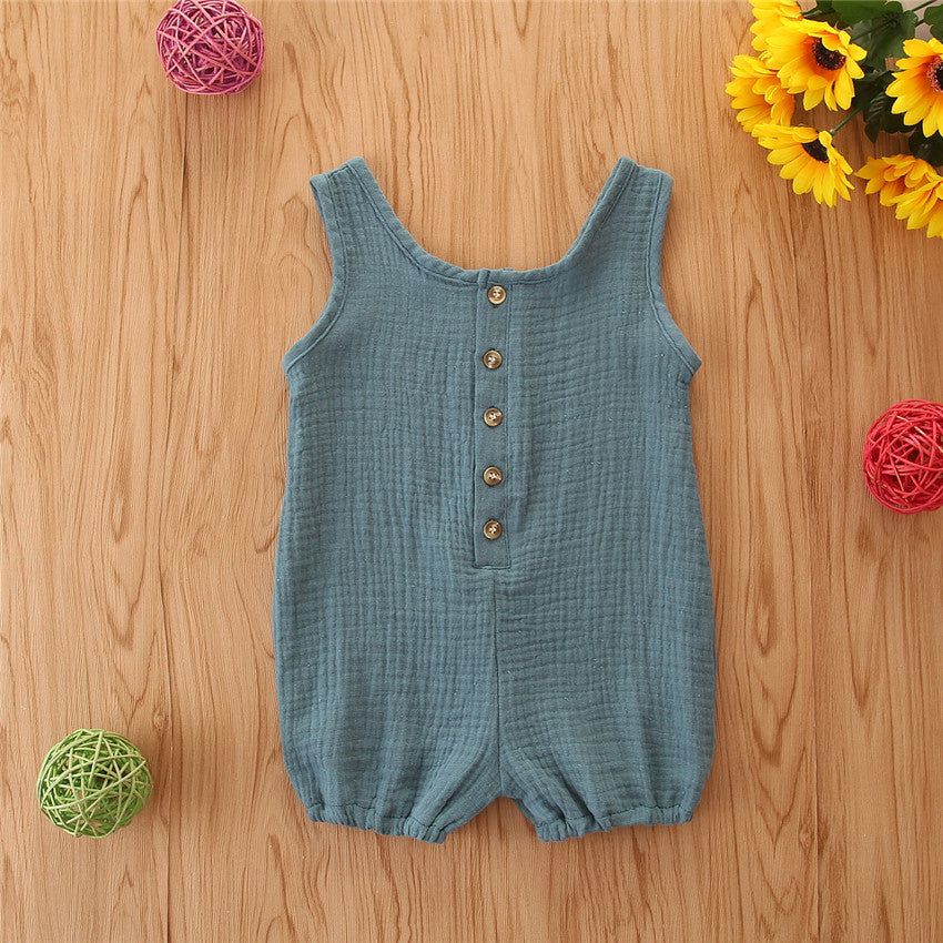 Baby Rompers Sleeveless Solid Color Cotton