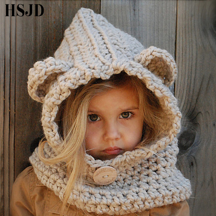 Girls Hats Handmade Kids Winter Hats Wrap Bear